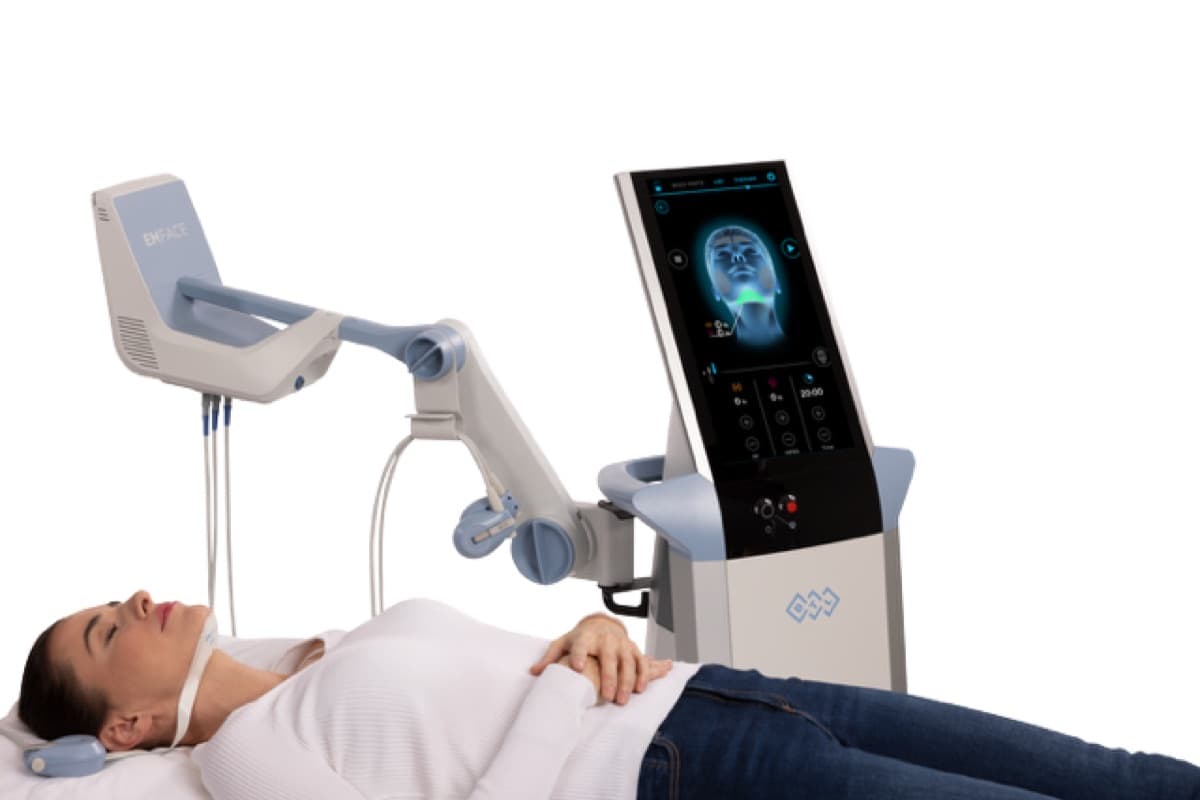 The EMFACE device used for non-invasive facial toning at iDental Dilworth in Charlotte, NC